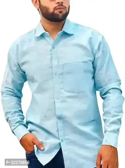 Stylish Blue Cotton Casual Shirt For Men-thumb0