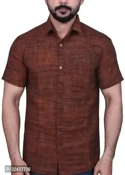 Reliable Brown Khadi Cotton Textured Casual Shirt For Men-thumb0