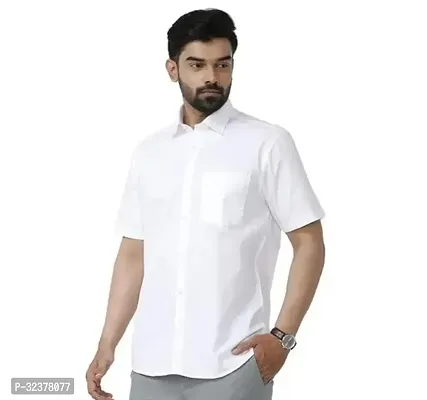 Stylish White Cotton Casual Shirt For Men-thumb0