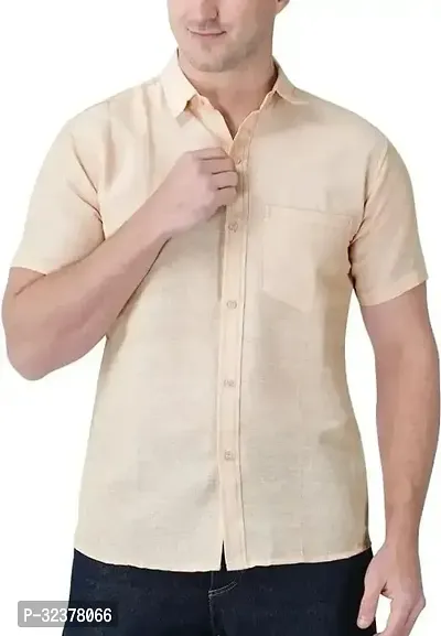 Stylish Cream Cotton Casual Shirt For Men-thumb0