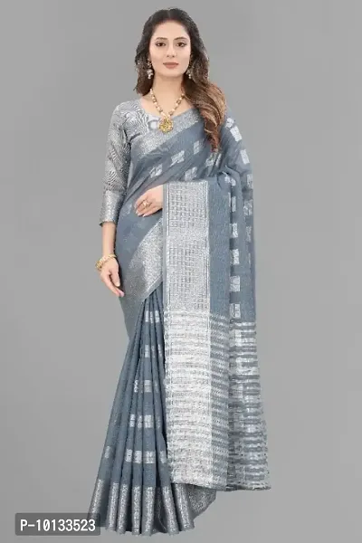 Temple Border, Striped, Woven Arani Pattu Cotton Linen, Pure Silk Saree