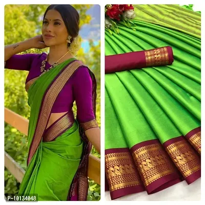 Pure Mercerised Cotton Silk in Exclusive Border Design Small Peacock Zari Pattern-thumb0