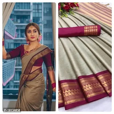 Pure Mercerised Cotton Silk in Exclusive Border Design Small Peacock Zari Pattern-thumb0