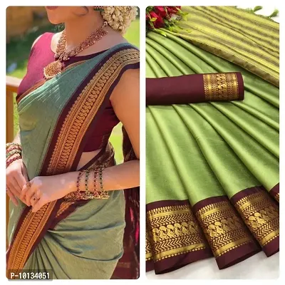 Pure Mercerised Cotton Silk in Exclusive Border Design Small Peacock Zari Pattern