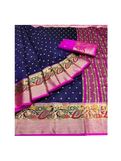 CLODIZ Women's Banarasi Pure Cotton Saree With Unstiched Blouse Piece