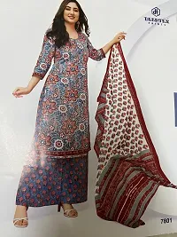 Elegant Multicolor Cotton Printed Dress Material With Dupatta For Women-thumb1