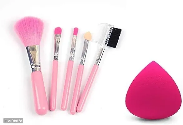 5 Piece Makeup Brush For Girls With pink-1Beauty Sponges