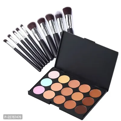 Stylish 15 Colour Concealer Make Up Palette + 10 pcs Pro Cosmetic  Makeup Brush