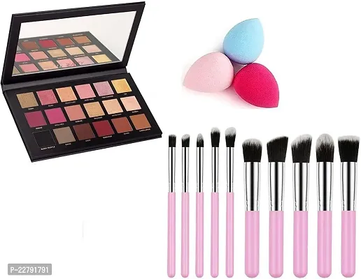 Rose Gold Remastered 18 Multicolor Eye shadow with MAKEUP 10 PC BRUSH  3 Beauty Blender  Puff