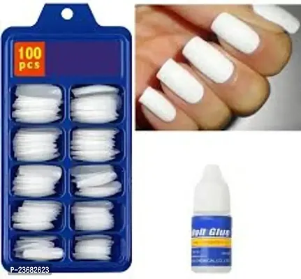 100 Pcs Reusable Acrylic False Nails   With Glue