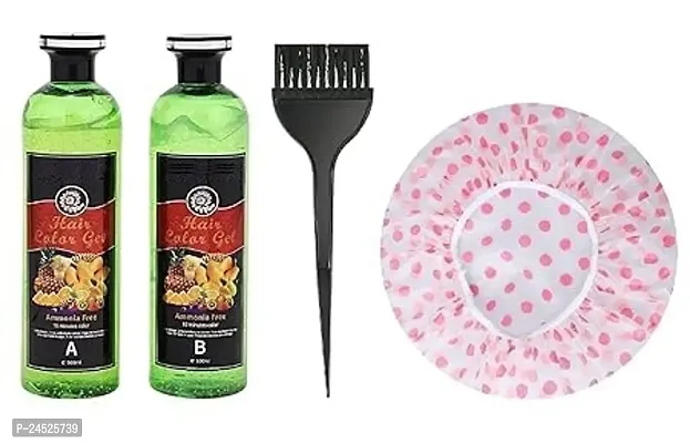 Fruit Vinegar Black Gel Color, 500mlx2 with Shower Cap, Hair Dye Brush , BLACK-thumb0