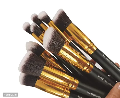 10 Piece Makeup Brush Set,  Black/Gold