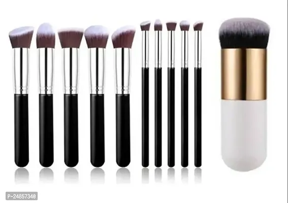 10 Pcs Makeup Brushes Black Set Tool Pro Eyeshadow Foundation Eyeliner With White Foundation Brush