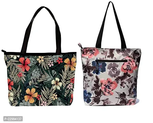 Stylish Multicoloured Canvas  Tote Bags For Women Pack Of 2