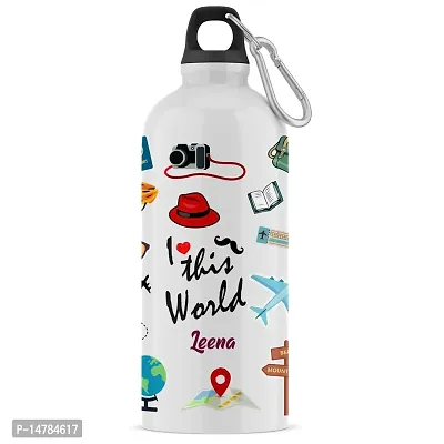 ARTBUG Customised Sipper/Water Bottle Aluminium 600 ML - Best Happy Birthday Gift / Return Gift for Kids, Name - Leena-thumb0