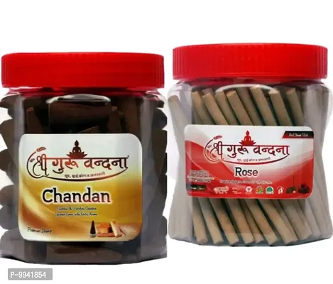 SHREE GURU VANDANA DHOOP V AGARBATTI Sandal 60 small cone, Rose 120 stick