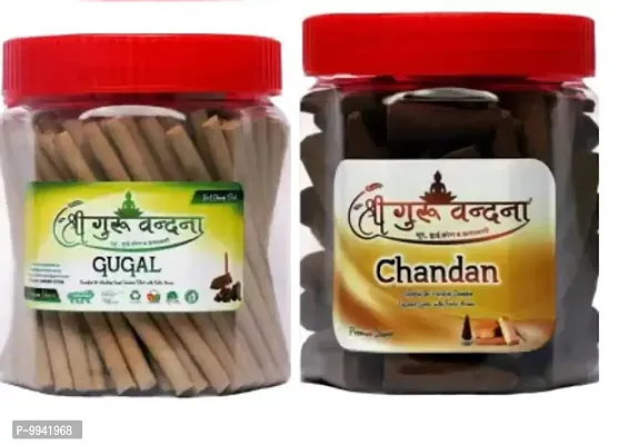 SHREE GURU VANDANA DHOOP V AGARBATTI Guggal 120 stick, Sandal 60 small cone