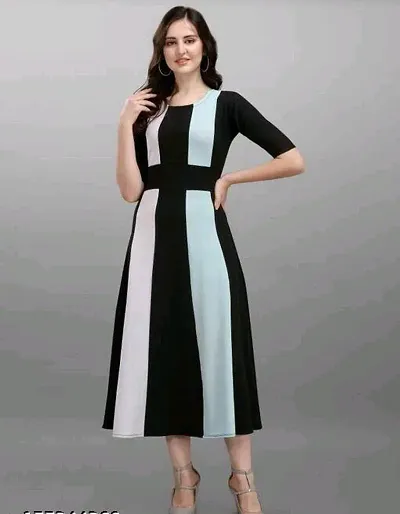Trendy Color blocked Lycra Long Dress