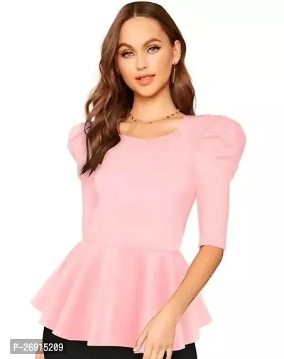 Elegant Pink Lycra Solid Top For Women-thumb0