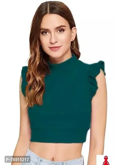 Elegant Green Lycra Solid Top For Women