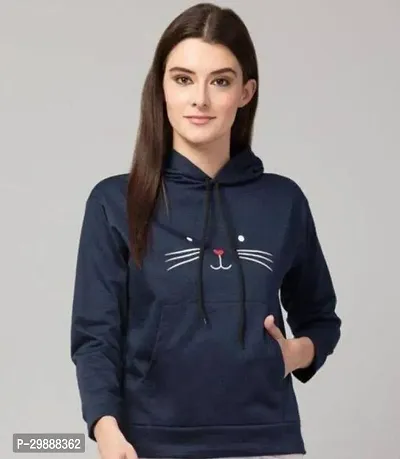 Stylish Navy Blue Polycotton Printed Sweatshirt For Women