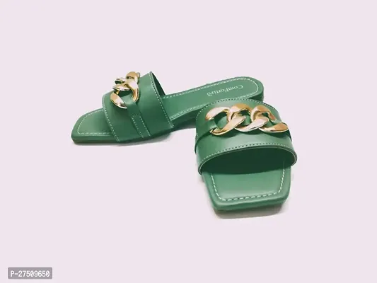 Elegant Green Synthetic Fashion Flats For Women-thumb0