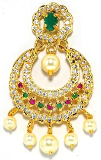 Deccani Handicrafts Fashion Jewelry- Gold Plated Ear Rings with CZ Stones- Round Moon Jhumka-thumb4