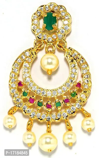 Deccani Handicrafts Fashion Jewelry- Gold Plated Ear Rings with CZ Stones- Round Moon Jhumka-thumb5