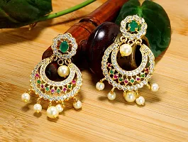Deccani Handicrafts Fashion Jewelry- Gold Plated Ear Rings with CZ Stones- Round Moon Jhumka-thumb1