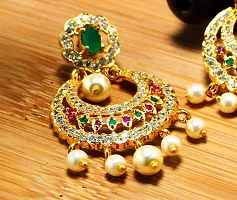 Deccani Handicrafts Fashion Jewelry- Gold Plated Ear Rings with CZ Stones- Round Moon Jhumka-thumb3