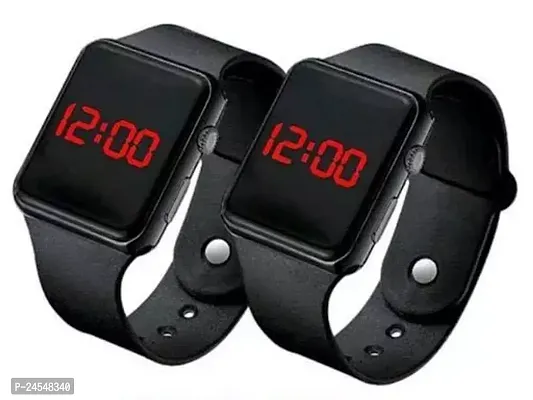 Stylish Black Silicone Digital Watches For Men Pack Of 2-thumb0