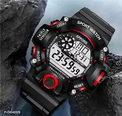 Stylish Red Rubber Digital Watches For Men Pack Of 1-thumb0