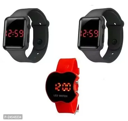 Stylish Multicoloured Silicone Digital Watches For Men Pack Of 3