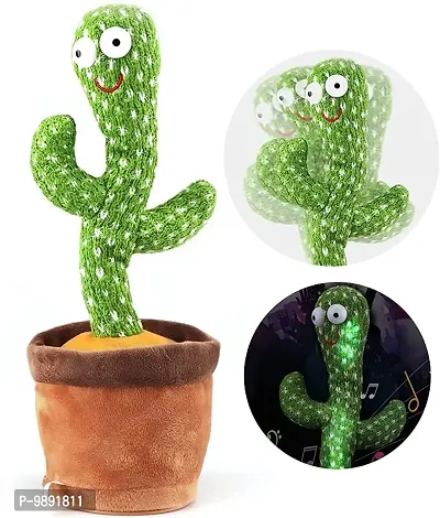Cactus Toy Talking Cactus Plant Plush Toy Dancing Cactus Voice Repeat,Dancing,Recording,120 Songs For Babies Sunny Cactus Singing Toy  (Green)-thumb0