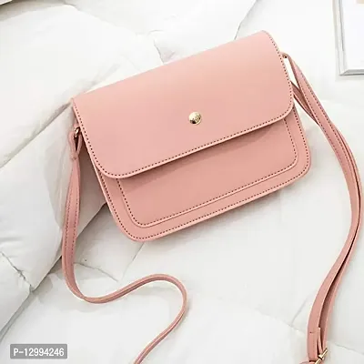 MOMISY Sling Shoulder Crossbody Bag with Adjustable Long Strap for Women Solid Pattern Button Closure Handbags Purse Young Ladies (Pink)-thumb4