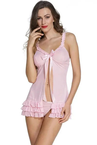 MOMISY Women Sexy Lace Two-Piece Lingerie Set Underwear Lace Cup Teddy Bodysuit Deep V Neck Crisscross Back Strap Underwear Babydolls Sexy Lingerie Sleepwear-LightPink