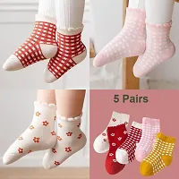 MOMISY 5 Pairs Baby Girl Boys Tube Socks Toddlers Infant Solid Color Boat Spring and Autumn Socks Stretch Baby Socks (Checks Flower, 3 Year to 5 Year)-thumb1