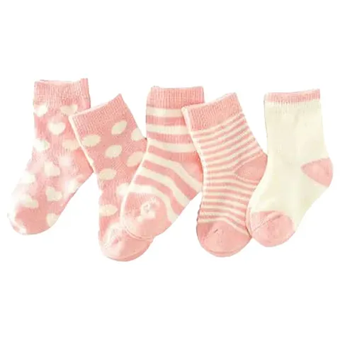 MOMISY 5 Pairs Baby Girl Boys Tube Socks Toddlers Infant Solid Color Boat Spring and Autumn Socks Stretch Baby Socks