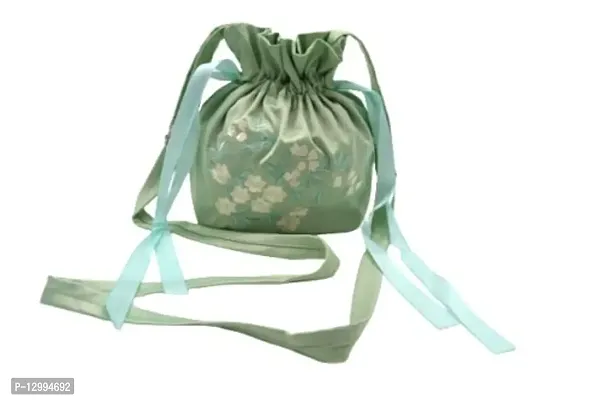 MOMISY Satin Clutch Drawstring Bag Polti Purse for Women and Girls Pull Belt Embroidery Han Clothing Bag Designer Ladies Purse Gift Handbag (Light Green)-thumb0