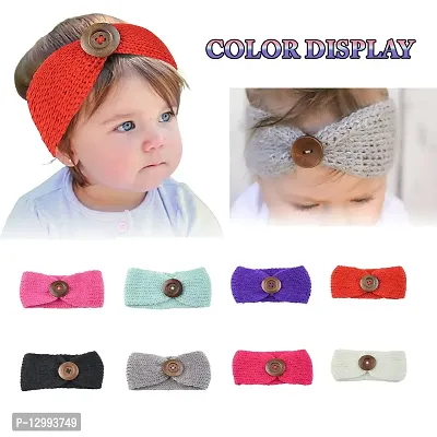 MOMISY Woolen Knitting Button Headbands Turban Head Wrap Unisex Knitted Hair Band for Kids for Girls & Boys-1 piece (Light Blue)-thumb2