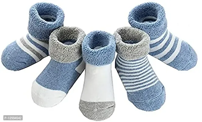MOMISY 5 Pairs Baby Girl Boys Tube Socks Toddlers Infant Solid Color Boat Spring and Autumn Socks Stretch Baby Socks (Blue, 0 year to 1 year)-thumb0