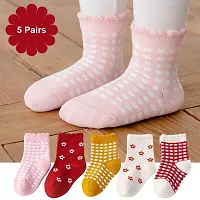 MOMISY 5 Pairs Baby Girl Boys Tube Socks Toddlers Infant Solid Color Boat Spring and Autumn Socks Stretch Baby Socks (Checks Flower, 3 Year to 5 Year)-thumb4