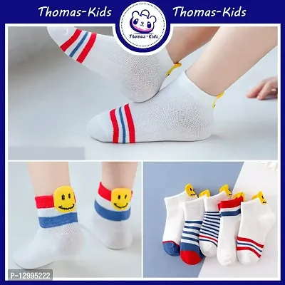 MOMISY 5 Pairs Baby Girl Boys Tube Socks Toddlers Infant Solid Color Boat Spring and Autumn Socks Stretch Baby Socks (SmileyStriped, 9 Year to 12 Year)-thumb4