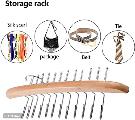 MOMISY Tie Belt Clothes Wooden Hanger With 24 Hooks Adjustable Belt Closet Hangers Tie Storage Racks Wood Belt Hanger Multipurpose Wardrobe Organizers For Men Women Belt Tie Scarf Messenger Bag Supplies-thumb2