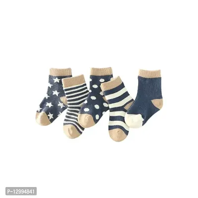 MOMISY 5 Pairs Baby Girl Boys Tube Socks Toddlers Infant Solid Color Boat Spring and Autumn Socks Stretch Baby Socks (Navy, 0 year to 1 year)