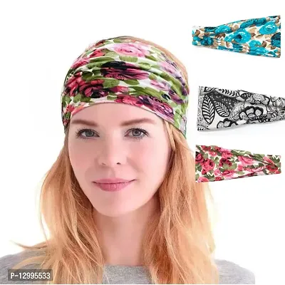 MOMISY 3Pcs Headbands for Women Yoga Running Sports Workout Hiking Hairband Elastic Non Slip Sweat for Girls- Floral, Black White, Blue Floral