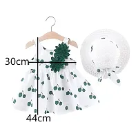 MOMISY Baby Backless Frock Dress with Straw Hat Flower Cherry Print Cotton Summer Sleeveless for Girl Kids-Green and White, Size: S, 1-2years-thumb3