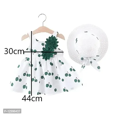 MOMISY Baby Backless Frock Dress with Straw Hat Flower Cherry Print Cotton Summer Sleeveless for Girl Kids-Green and White, Size: S, 1-2years-thumb4