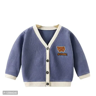 MOMISY Baby Boy & Girls Sweater Jacket Front Open Cardigan (1 to 2 Years, Blue Grey)-thumb0