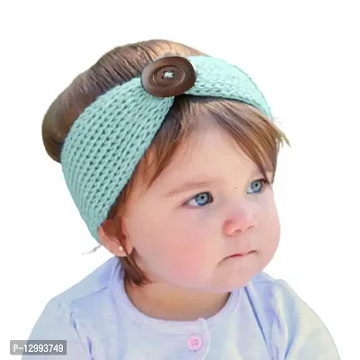 MOMISY Woolen Knitting Button Headbands Turban Head Wrap Unisex Knitted Hair Band for Kids for Girls & Boys-1 piece (Light Blue)-thumb0